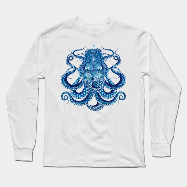 Octopus with corals, shells and sea anemones Long Sleeve T-Shirt by Kisho